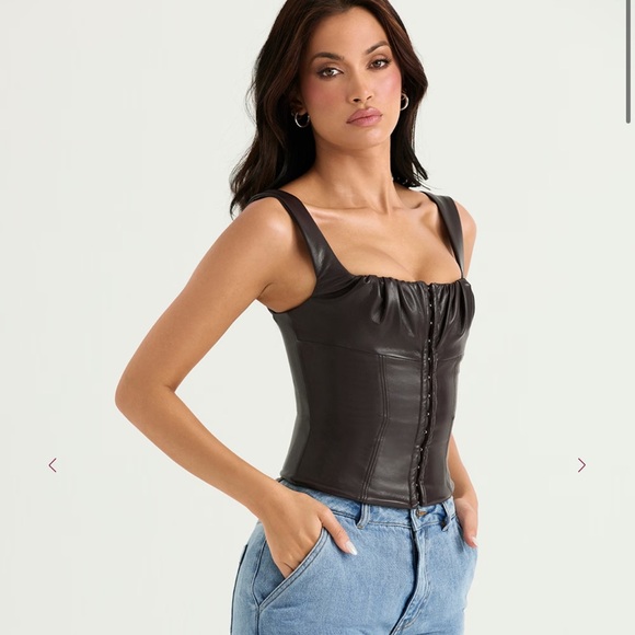 House of CB Dark Brown James vegan Leather corset top size medium - Picture 4 of 7